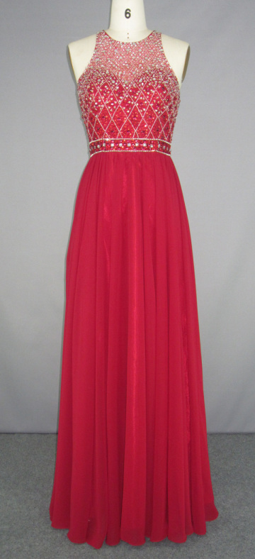 Red Beading Long Bridesmaid Prom Dress