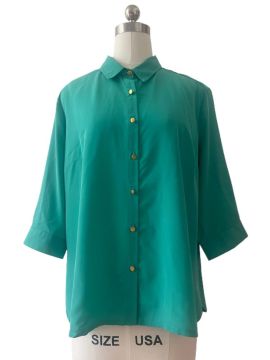 Woven Satin Green Button Fasten Blouse
