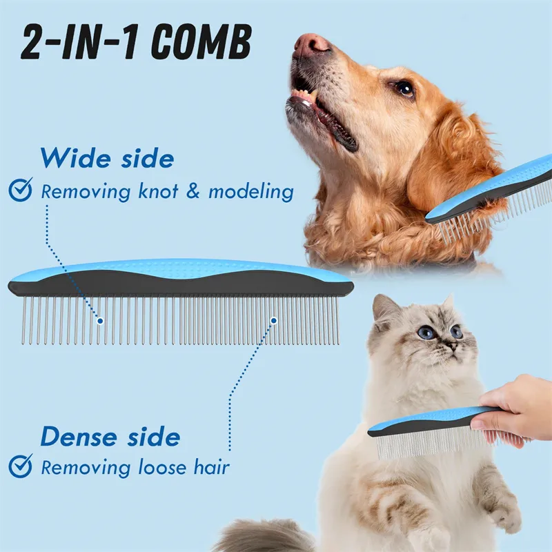 High Quality Pet Grooming Brush Double-Sided Steel Teeth Removes Tangles Deshedding Pet Hair Removal Comb