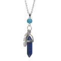 Lapis lazuli Feather Hexagonal Prism Pendant Choker Kalung