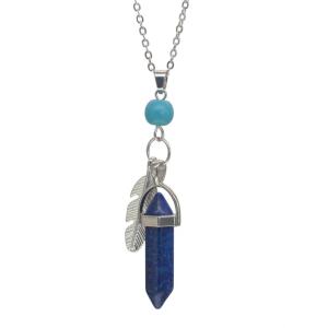 Collier ras de cou avec pendentif prisme hexagonal en plumes de lapis-lazuli