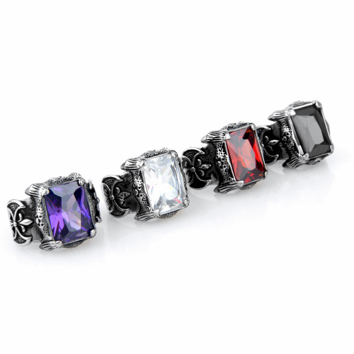 Punk Biker amethyst Gemstone cross rings