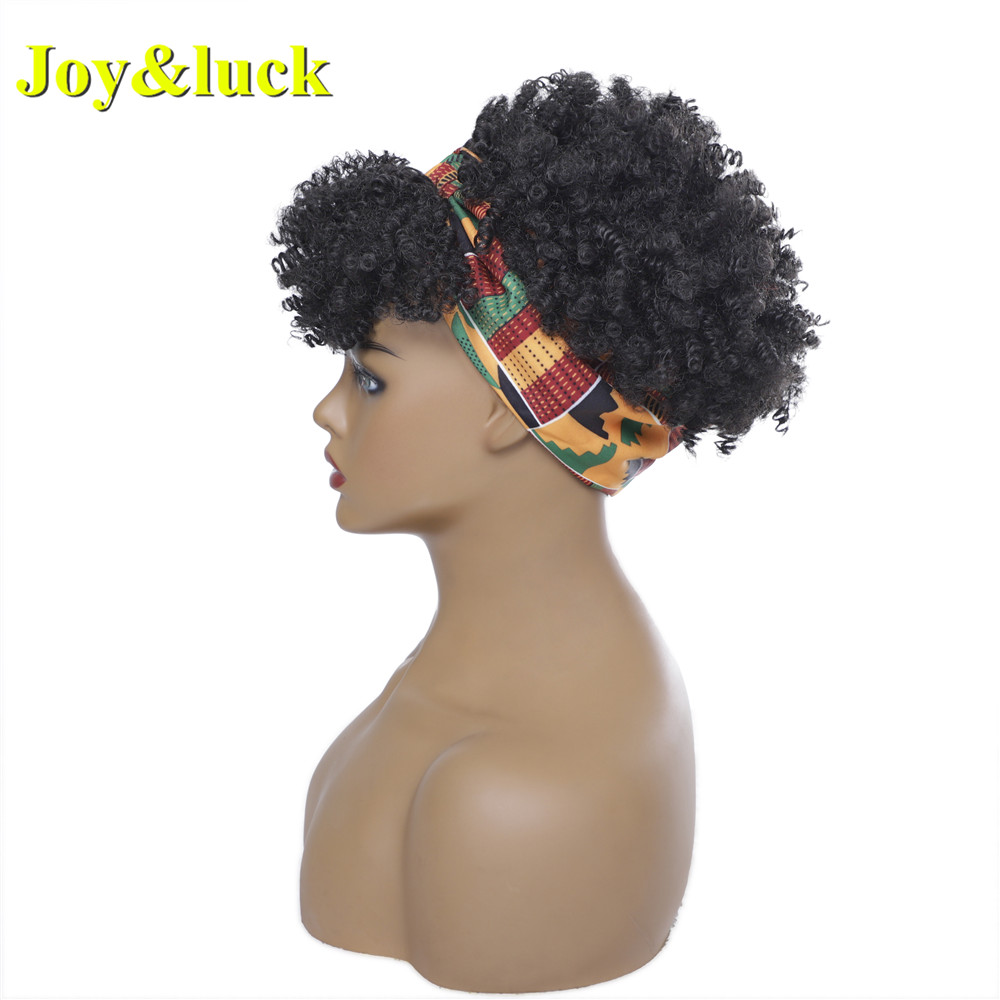 African Scarf Wigs With Bangs Ladies Hair Colored Hairband Black Hair Short Afro Kinky Curly Headband Wig Synthetic Hair Wigs