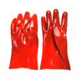 Red PVC coated gloves cotton linning 27cm