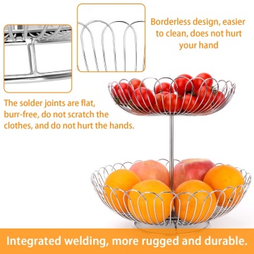 2-Tier Fruit Vegetable Stainless Steel Metal Wire Basket