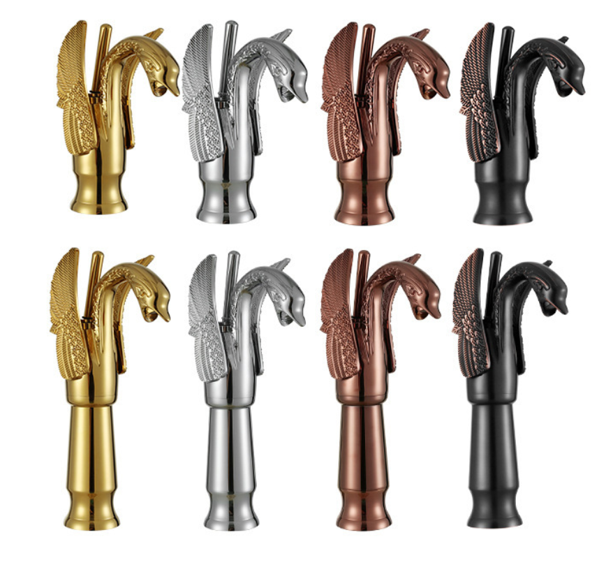 욕실 세면대 믹서 황동 골드 수도꼭지 로즈 골드 수도꼭지 백조 모양의 수도꼭지