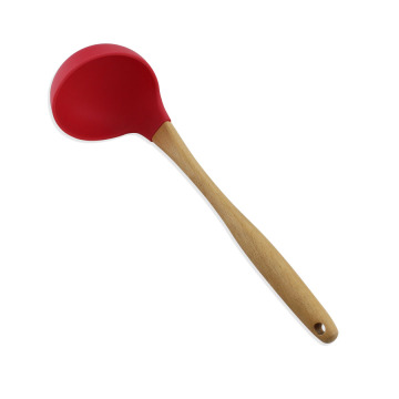 Set d&#39;ustensiles de cuisine en silicone avec manche en bois de hêtre