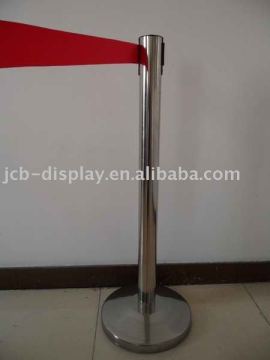 polished stainless steel post with red belt queue barrier