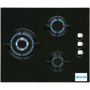 Black Glass Gas Cooktop 3 Burner