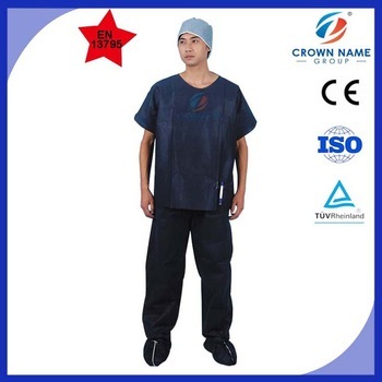 Navy Blue SMS U Neck Short Sleeves with Pockets Disposable Scrub Suits