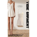 Linen Blend Button Flared Spaghetti Strap Short Playsuit