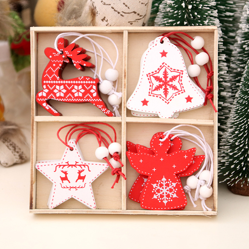 12Pcs Christmas Snowflakes Wooden Pendants Xmas Tree Ornaments Home Hanging Decor Christmas Decorations for Home Navidad 2020