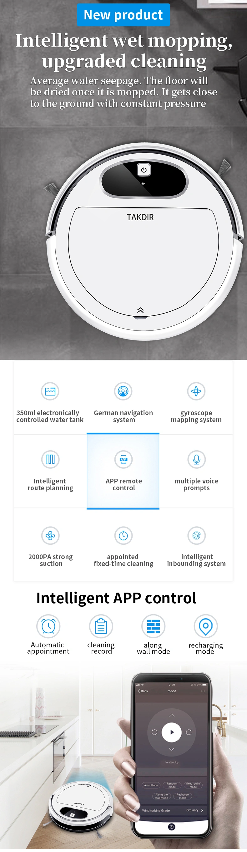 Robotic Vacuum Cleaner with APP Control & Drop Detection Sensors for Hard Floor and Carpets, Auto Robot Sweeper with HEPA Filter for Pet Fur