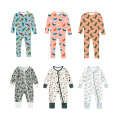 Mjuk bambu baby rompers (lång ärm, zip)