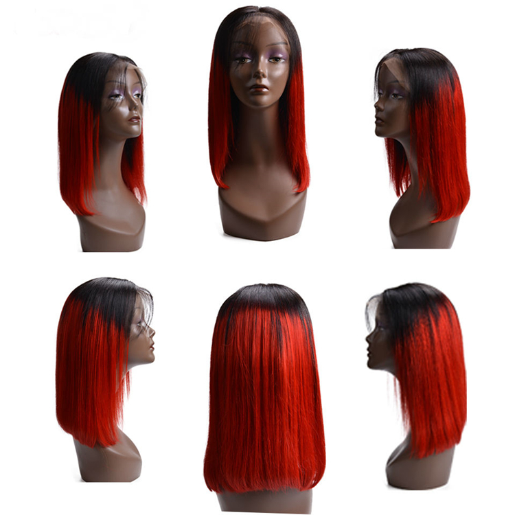 Best Quality Unprocessed Virgin Brazilian Hair Wigs Ombre Bob Wig Colour 1B/red Human Hair Lace Front Wig For Black Women