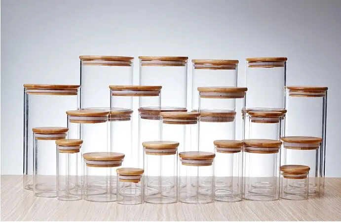 Customized Size Clear Round Glass Jars with Acacia Wood Lids