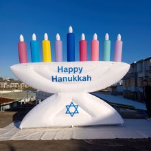LED Lighted Inflatable Hanukkah Menorah: A Festive Party Balloon Tent Decoration for Hanukkah Events - Includes Blower Accessory
