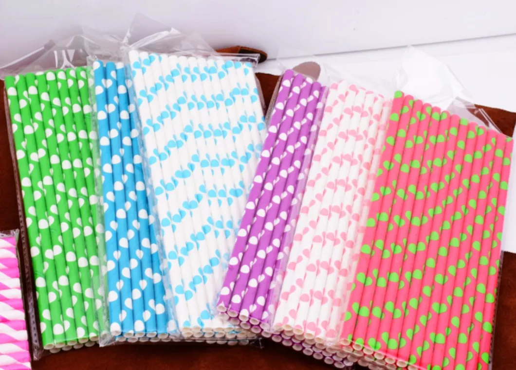 Wholesale Biodegradable Eco Friendly Strip Colors Printing Paper Straws