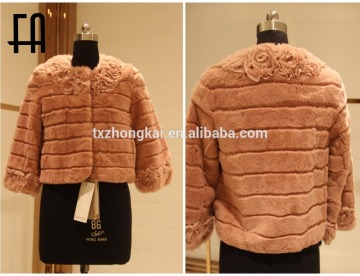 Factory direct wholesale sheared rabbit fur discoid flower jacket