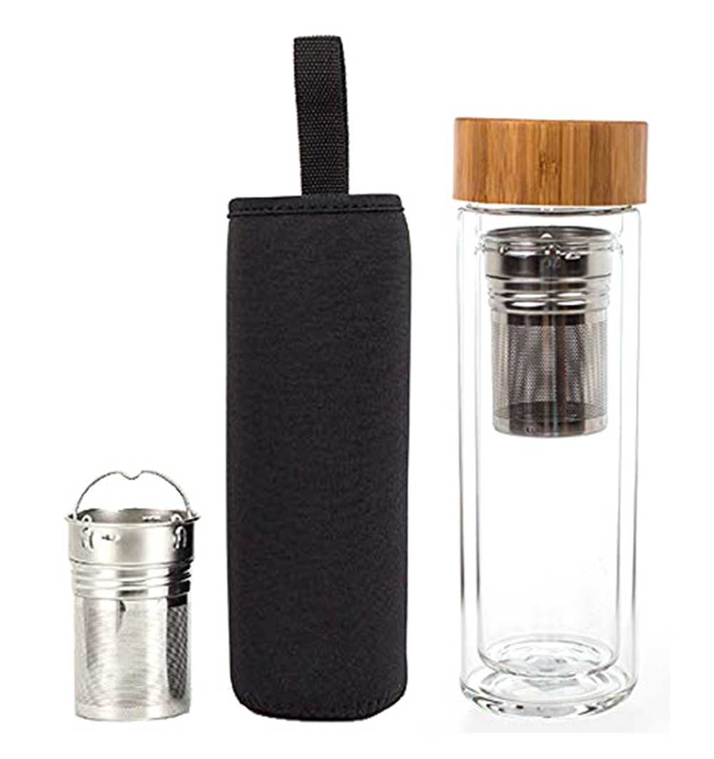 400ml Glass Bamboo Flavor loose tea and fruit infuser water bottle