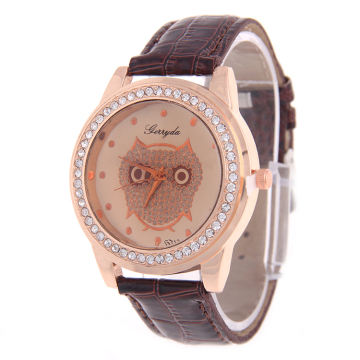 Owl Leather Quartz Wrist Watch Crystal