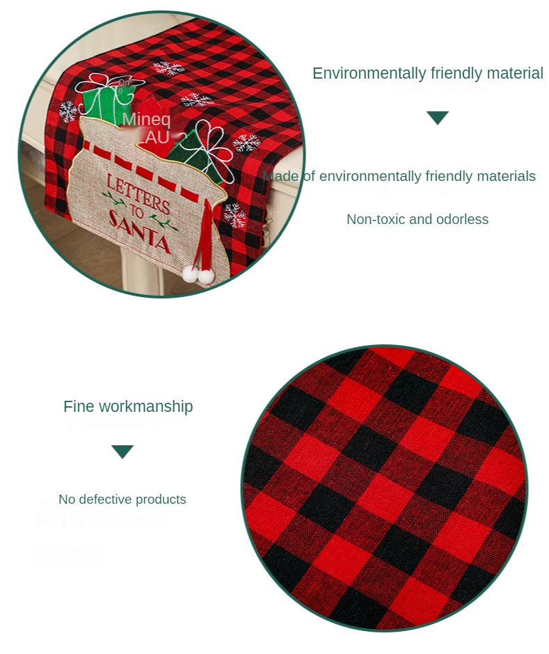 Christmas Table Runner Christmas Applique Embroidered Plaid Tablecloth Home Table Decoration Christmas Decorations