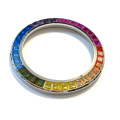 Stainless steel watch bezel in Rainbow baguettes