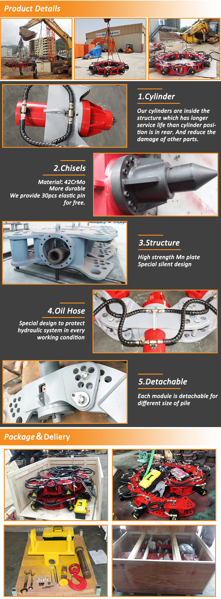 Hydraulic Concrete Hammer Pile Cutter Breaker SP800 For Excavator