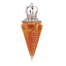Citrine Chip Stone Resin Antique Silver Crown Hexagonal Cone Pendant & Pendulum