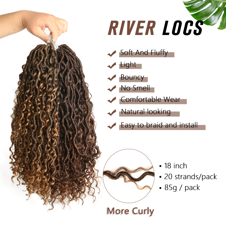 Julianna18 Inch 85G Bohemian Crochet Hair Wavy With Curly Ends Synthetic Crochet Faux Locs Hair River Locs Goddess Locs