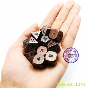 Bescon 10 pcsensemble Antique Cuivre Métal Solide Polyédrique D &amp; D Dé Jeu, Vieux Cuivre Métal RPG Rôle Jouer Jeu Dés 7 + 3 Extra D6s &#39;