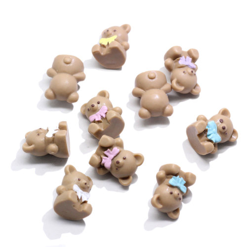 Kawaii Flat Back Resin Bear con ciondolo Bowknot Charms Dollhouse Pretty Toys Bambini Hairclips Accessori per la testa