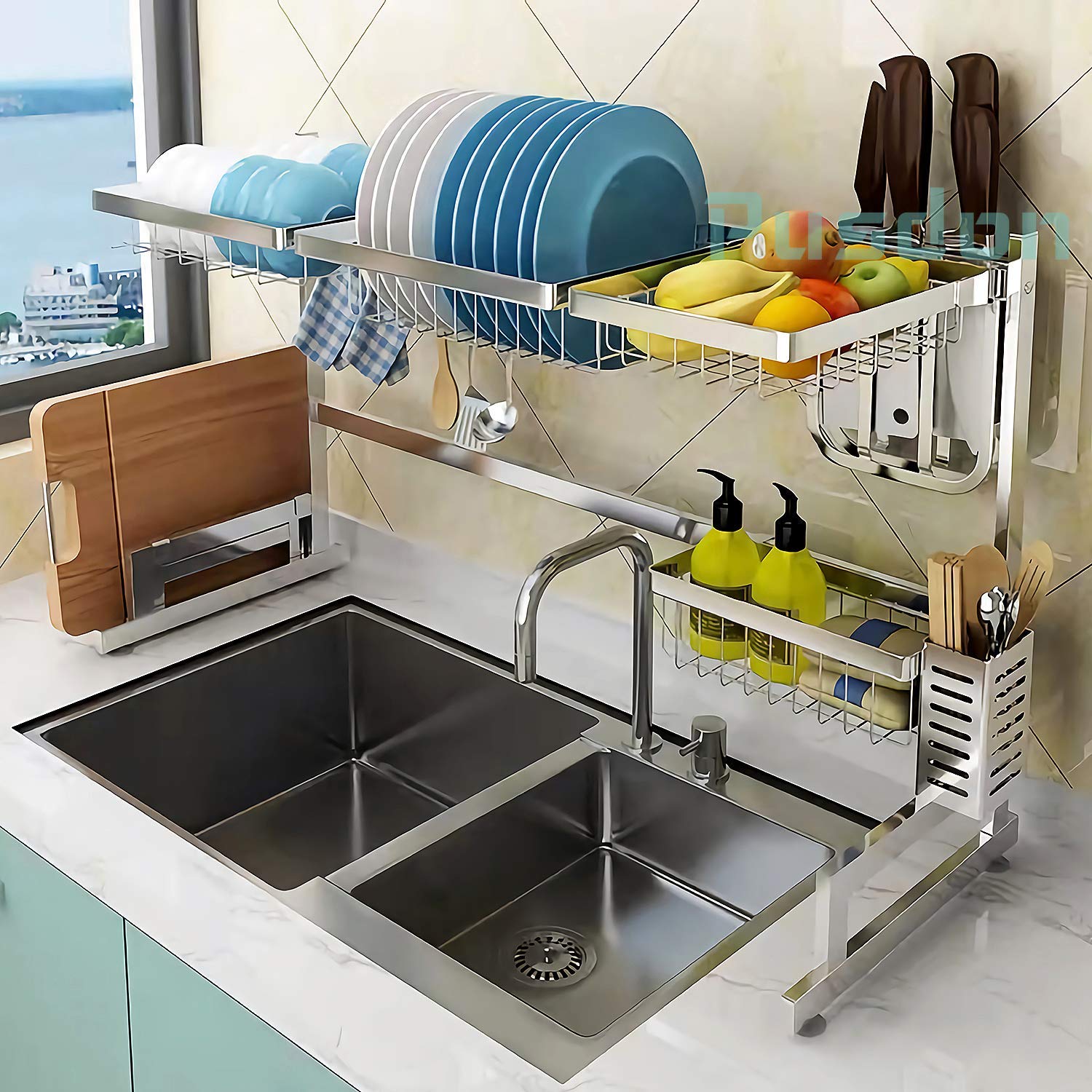 Yuming Factory 304 Stainless Steel Dish Drying Rack Over Sink Drainer Shelf for Kitchen Supplies Storage