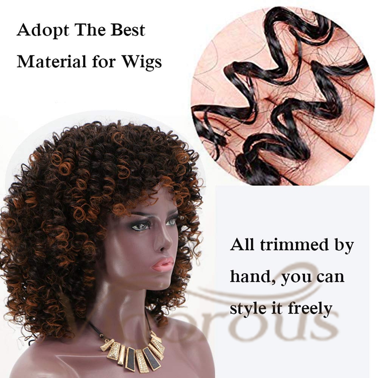 Vigorous Best Selling Supplier Short Bob Kinky Curly Afro Fluffy Ombre Brown Machine Made For Black Women Synthetic Hair Wigs