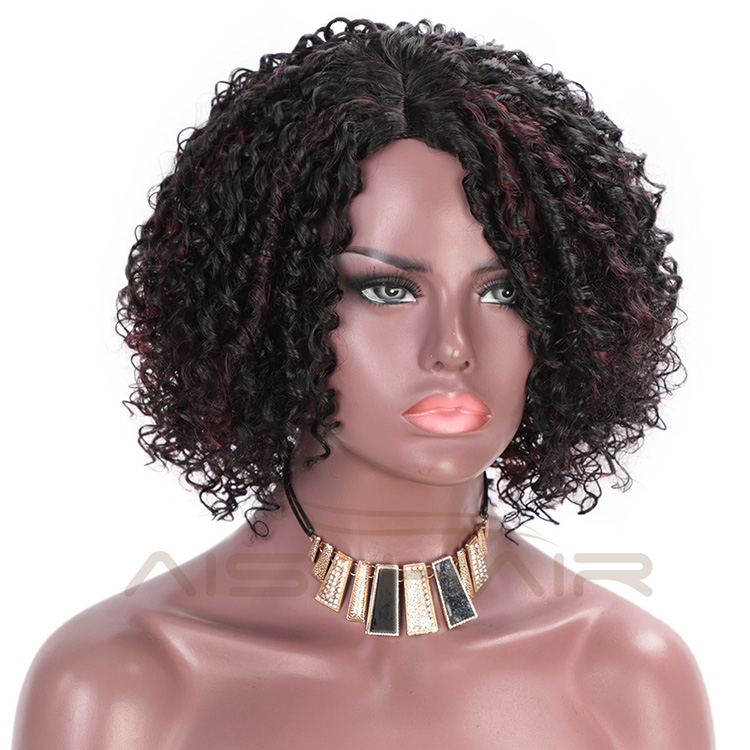 Aisi Hair Synthetic Afro Curly Short Wigs Black Mixed Bug Short Deep Curly Wigs Kinky Curly Hair Wigs for Women