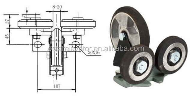 High Speed Elevator Parts Elastic Lift Cabin Guide Rail Roller Guide Shoes