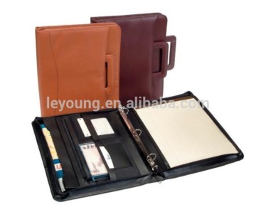 Expandable A4 Leather Ring Portfolio Folder With Handle