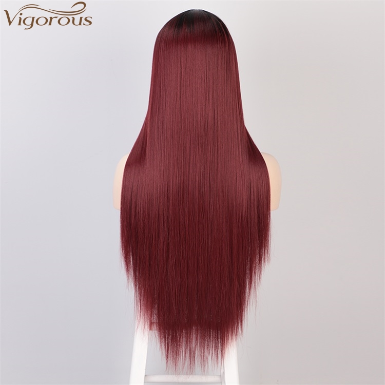 Vigorous High Temperature Ombre Red Lace Middle Part Wigs Long Silky Straight Wigs For White Women Wholesale
