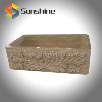 Brown Travertine (Veining Cut) Single Bowl Farmhouse Kitchen Sinks