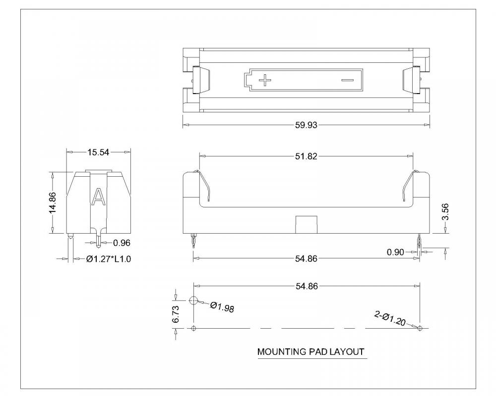 BBC-S-SN-A-1AA-015 einzelner AA-Batteriehalter THM