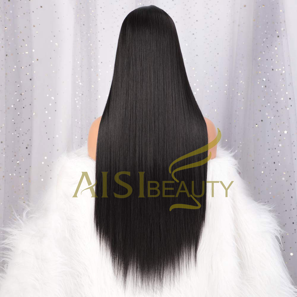 Aisi Beauty Wholesale Vendor Long Silky Straight Middle Part Black Wig Lace Front Synthetic Hair For Black Women Lace Front Wig