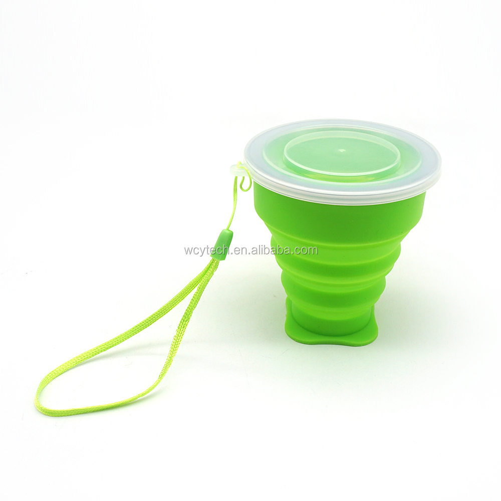 2021 New Portable Collapsible Food-Grade Silicone Travel Camping Drinking Cup Mug with Lids
