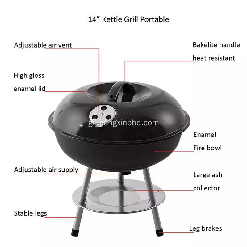 14&#39;&#39; પોર્ટેબલ રાઉન્ડ ઇઝી એસેમ્બલ ચારકોલ BBQ ગ્રીલ