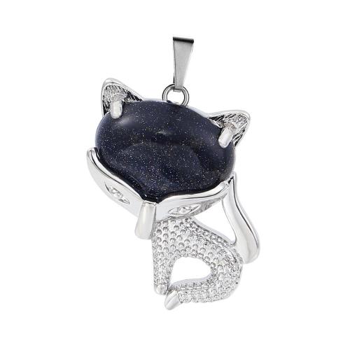 Blue Sandstone Luck Fox Necklace for Women Men Healing Energy Crystal Amulet Animal Pendant Gemstone Jewelry Gifts