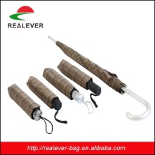 Brown plaid series 190T pongee three fold and straight umbrellas