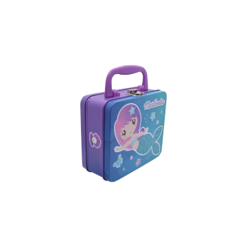 Customized Tin Suitcase With Drawings Rectangular Tin Box