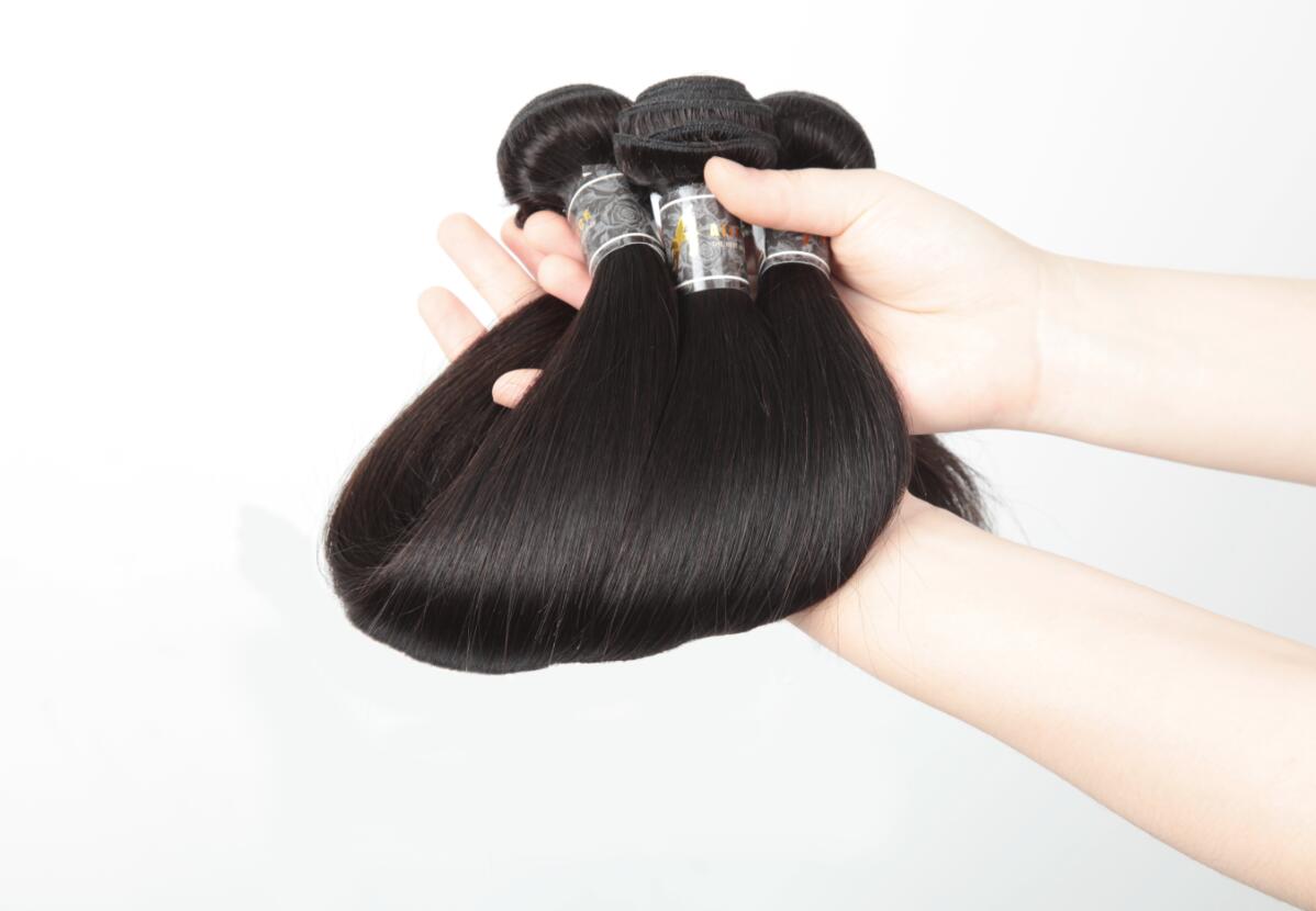Lsy Malaysian Straight Hair Weave Bundles 100% Virgin Human Hair Extension, Natural Color 3 Bundles With Middle Part Closure