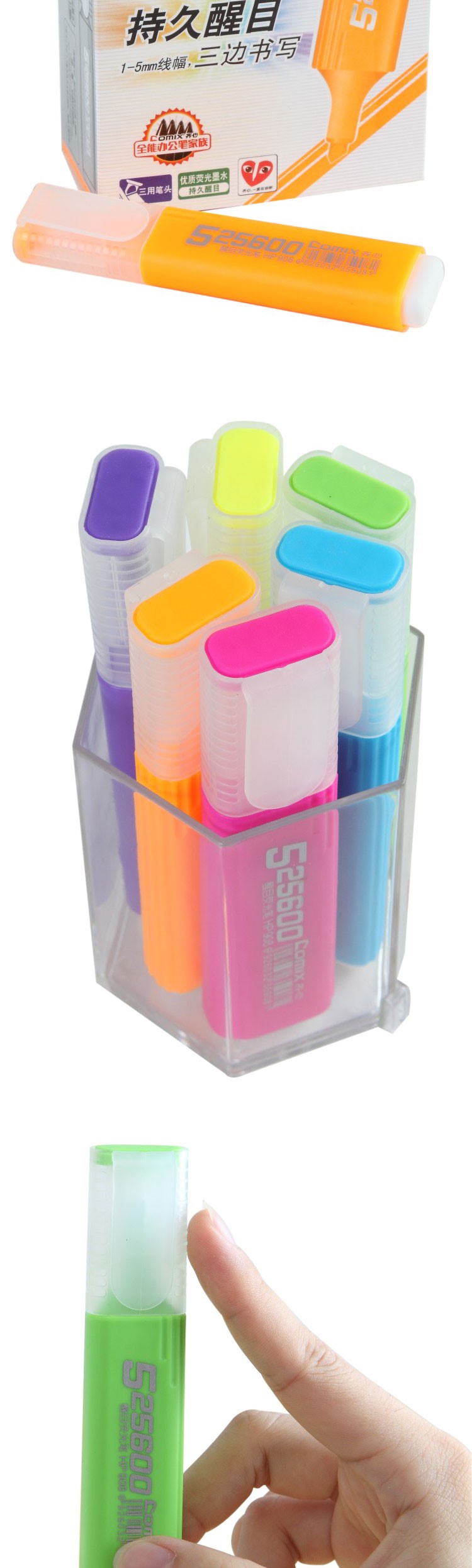 Vibrant colors clear plastic 6 Color Highlighter Pen