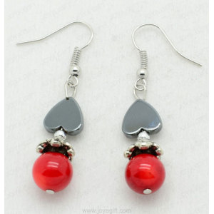 Boucle d&#39;oreille hématite Red Coral Heart Beads