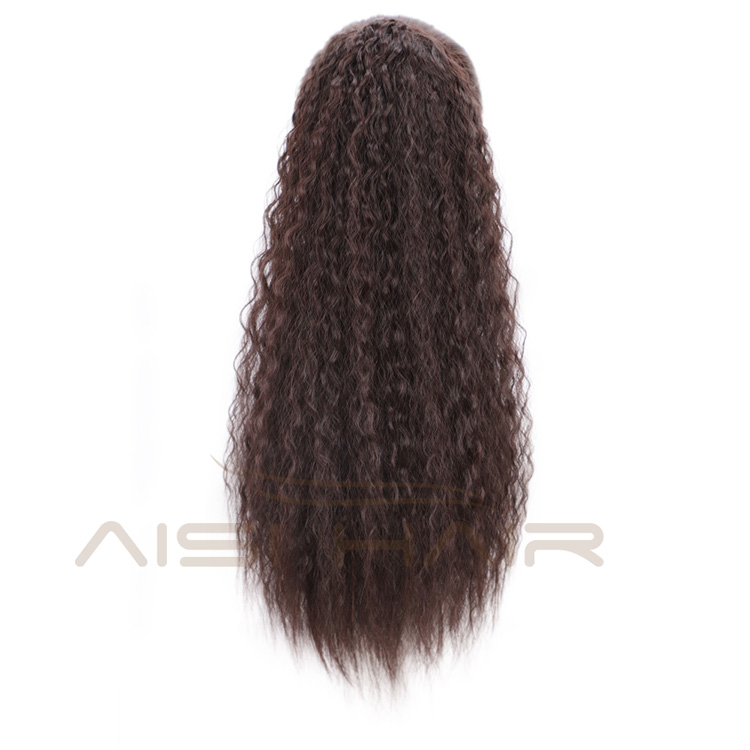 Aisi Hair High Temperature Fiber Drawstring Ponytail Hair Extensions Brown Long Wavy Synthetic Pony Tail Hairpieces